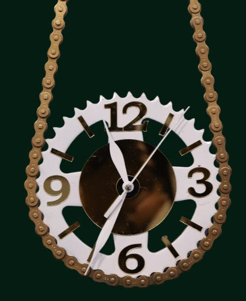 Vintage Motorbike Sprocket Wall Clock | Golden White