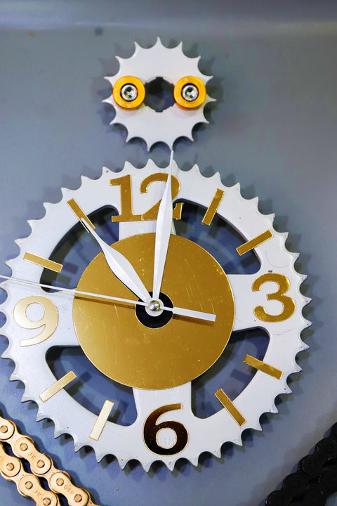 Vintage Motorbike Sprocket Wall Clock | Golden White