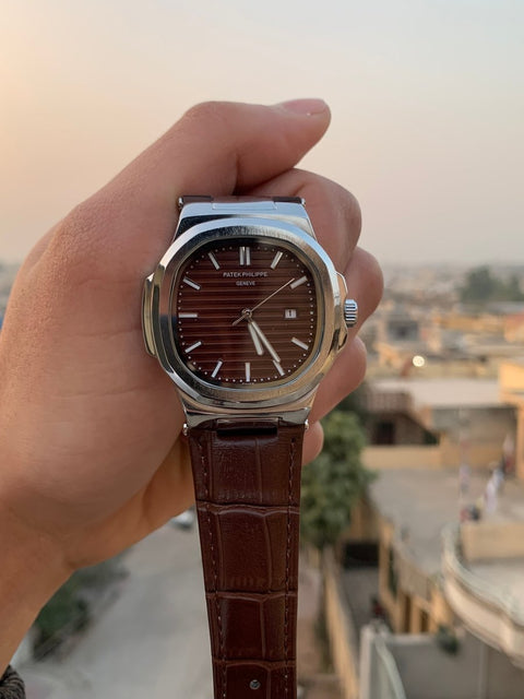 Patek Phillip p.01| brown strap silver dial - Synthetic time
