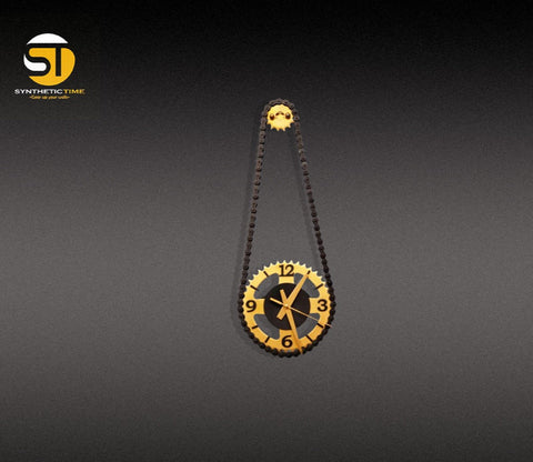 Vintage Motorbike Sprocket Wall Clock | Golden Black - Synthetic time